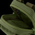 Close-up of the Condor Gadget Pouch, open to reveal its empty green fabric interior, zipper closure, and detailed stitching.